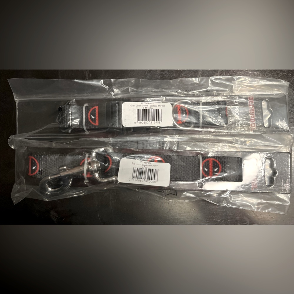 2pc Bundle Marvel Deadpool 4' Dog Leash & Dog Collar NWT